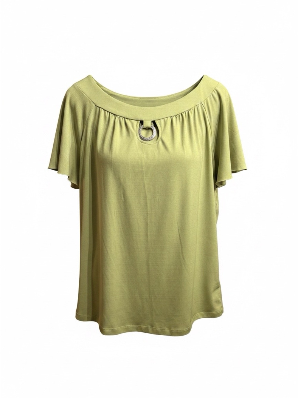 I.N. Studio Light Green Flutter Sleeve Top with Metal Ring